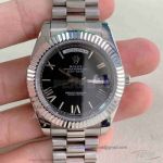 Perfect Replica Rolex Day Date 40mm Black Dial Stainless Steel President Band Watch On Sale